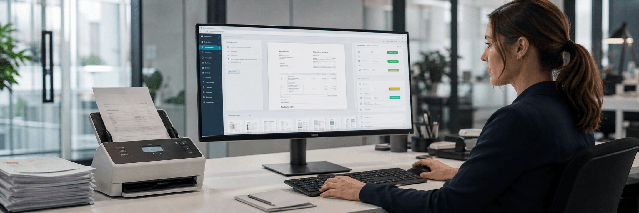 Especialista validando documentos digitalizados en un flujo automatizado