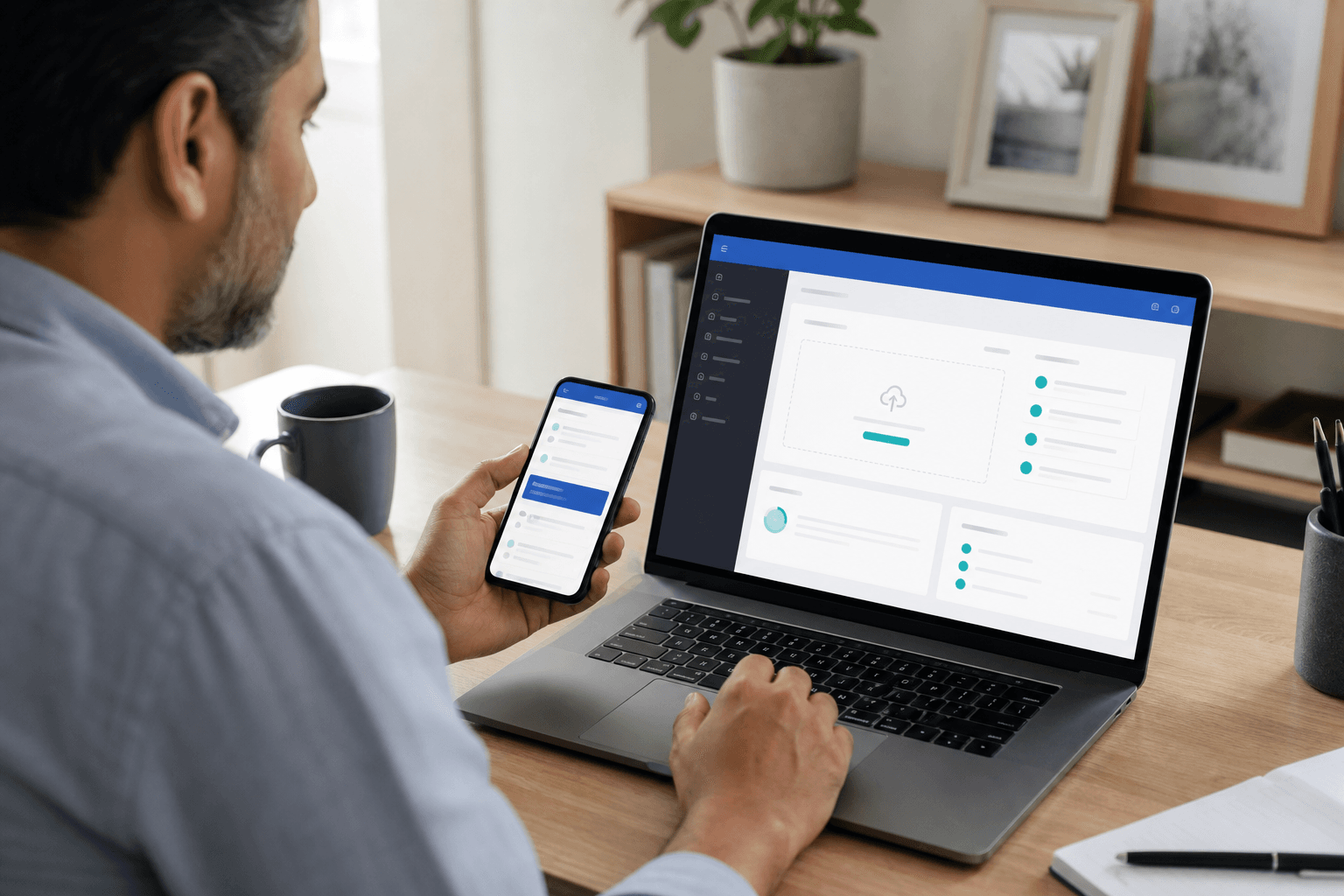 Portal de clientes utilizado desde un computador y un teléfono